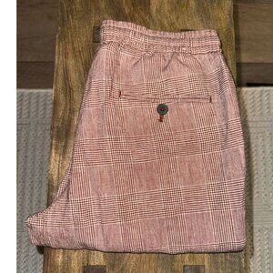 *SALE* Express Mens Slim Drawstring Pants (Burgundy/Plaid, Linen-Blend, 30Wx30L)